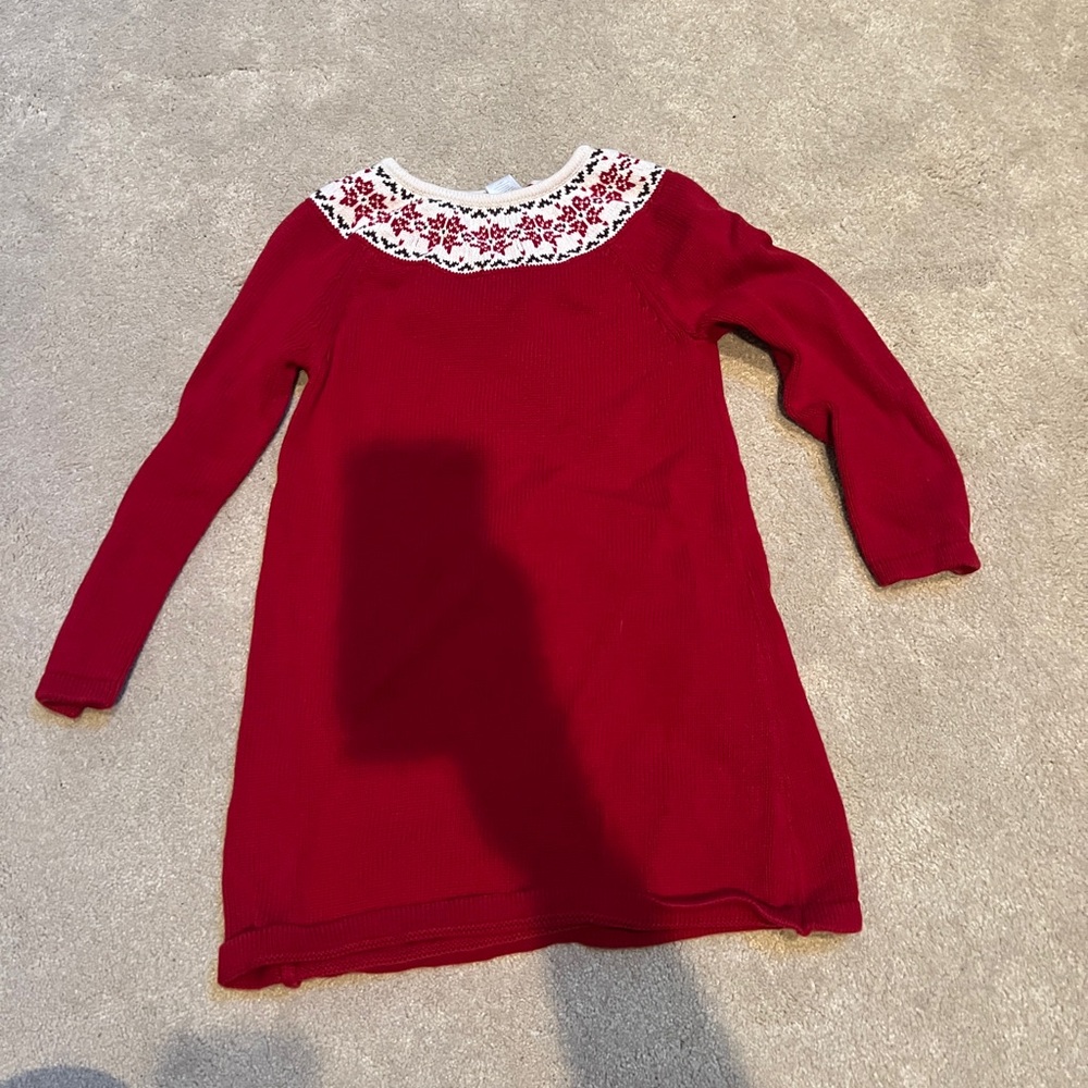 Red Kids Dress with Embroidered Collar